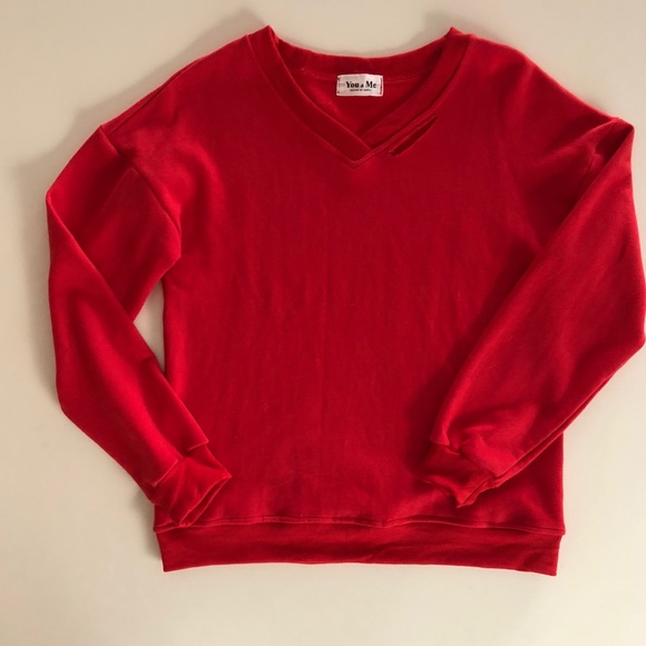 red oversized sweatshirt